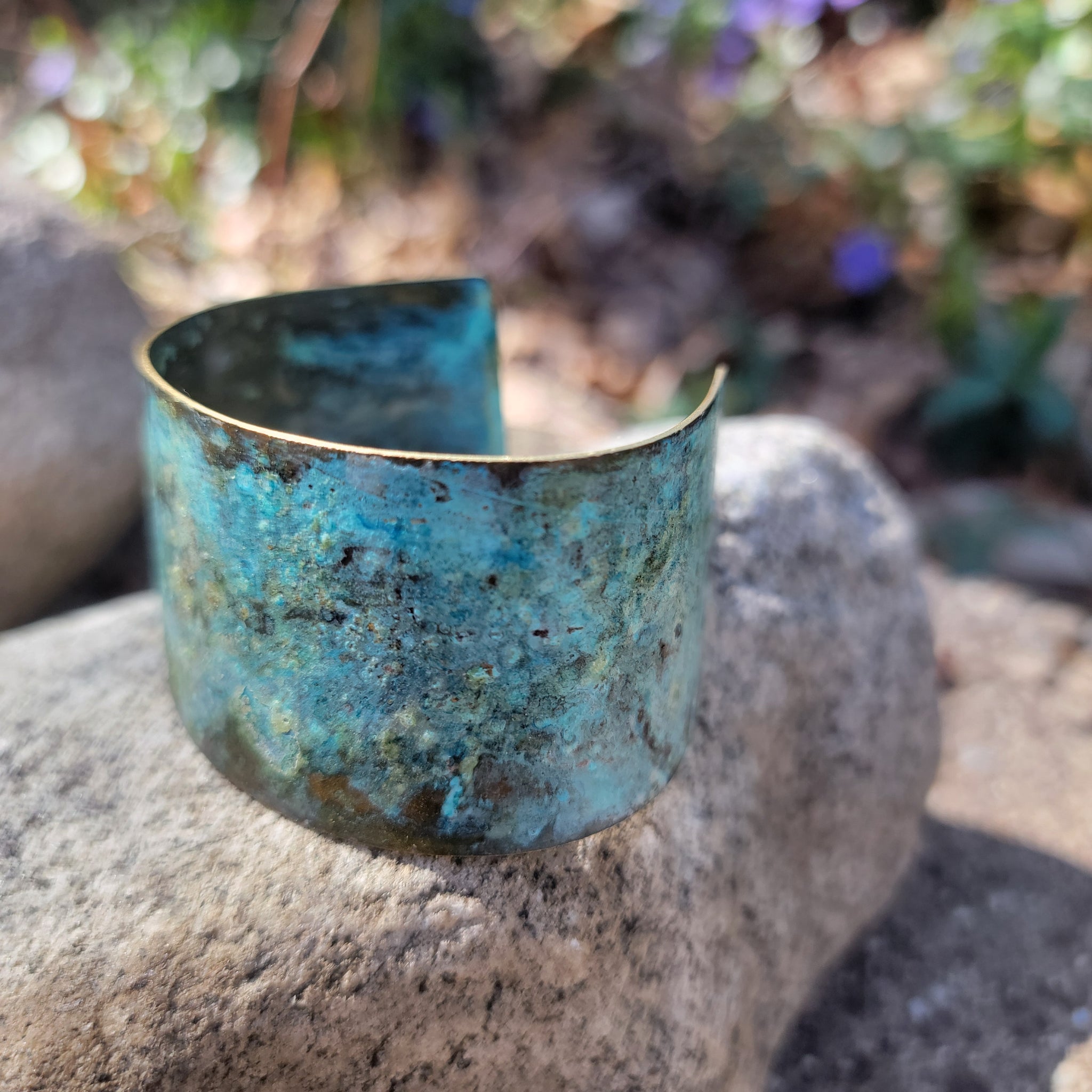 Distressed Verdigris Patina Wide Copper Cuff Bracelets