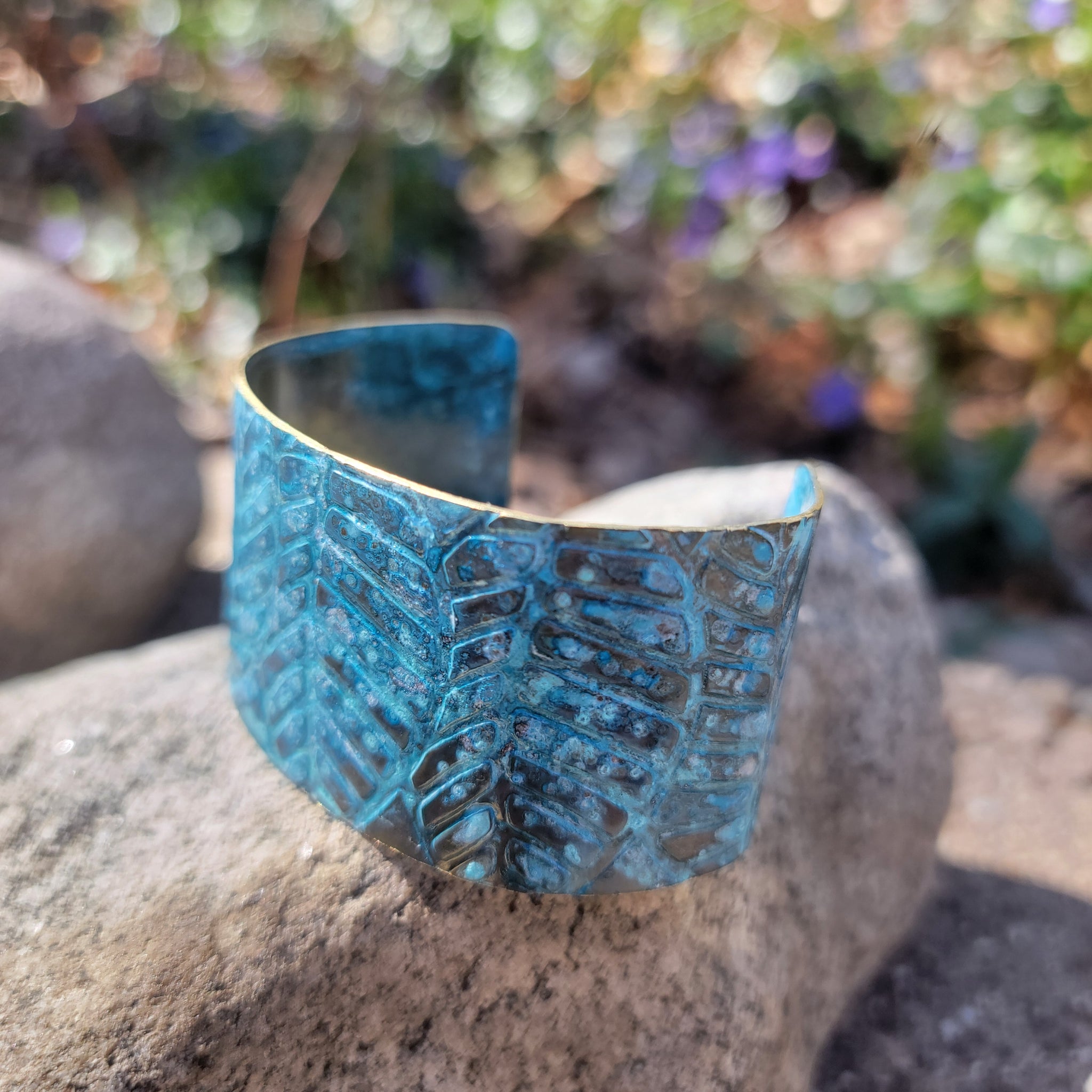 Distressed Verdigris Patina Wide Copper Cuff Bracelets