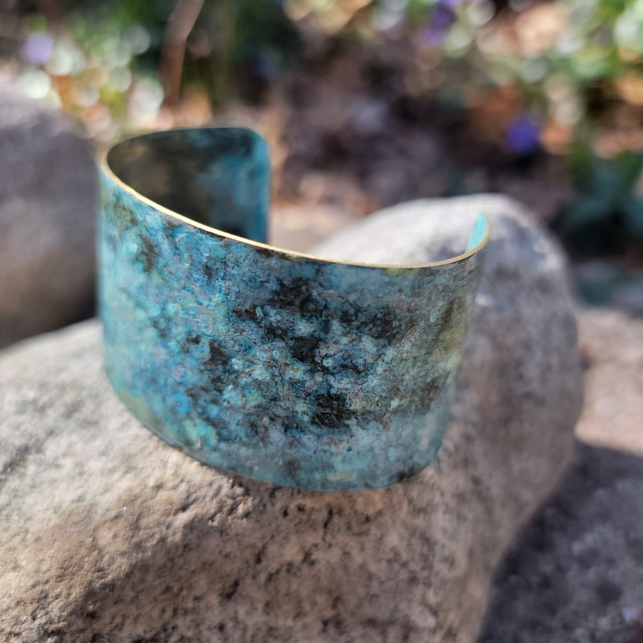 Distressed Verdigris Patina Wide Copper Cuff Bracelets