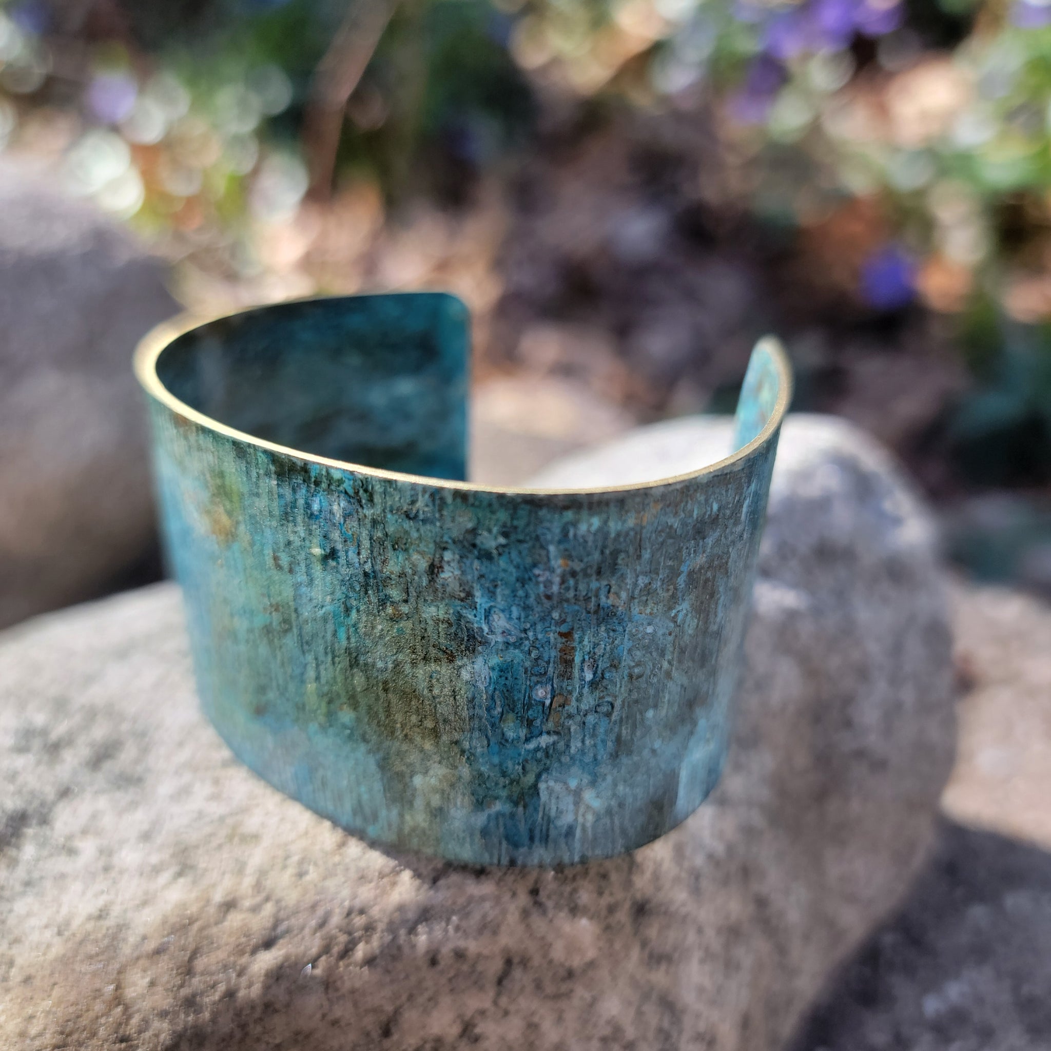 Distressed Verdigris Patina Wide Copper Cuff Bracelets