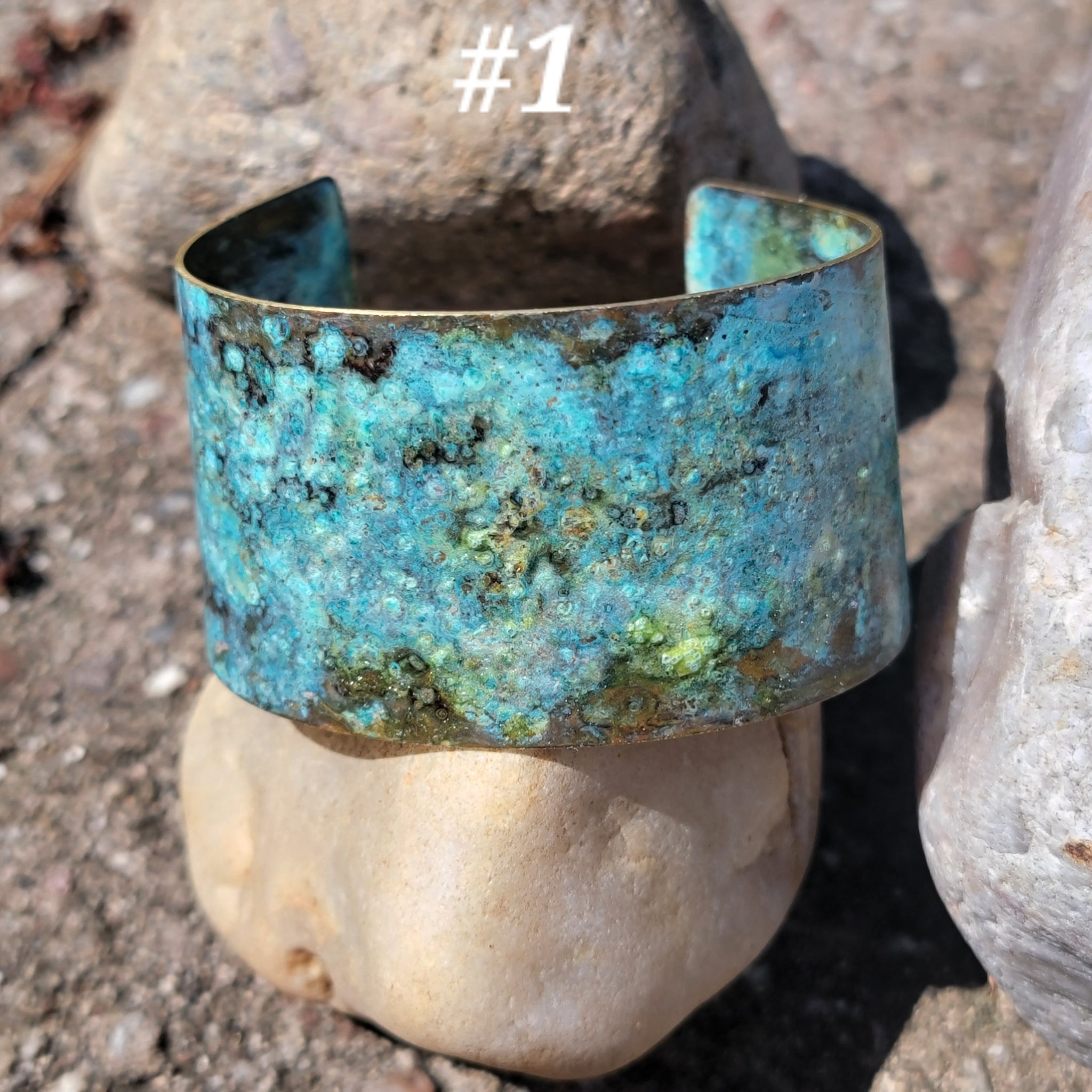 Distressed Verdigris Patina Wide Copper Cuff Bracelets