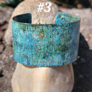 Distressed Verdigris Patina Wide Copper Cuff Bracelets