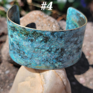 Distressed Verdigris Patina Wide Copper Cuff Bracelets