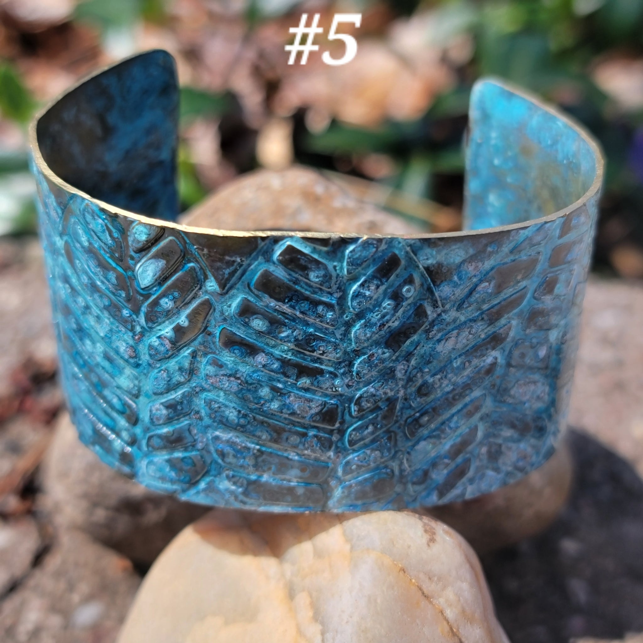 Distressed Verdigris Patina Wide Copper Cuff Bracelets