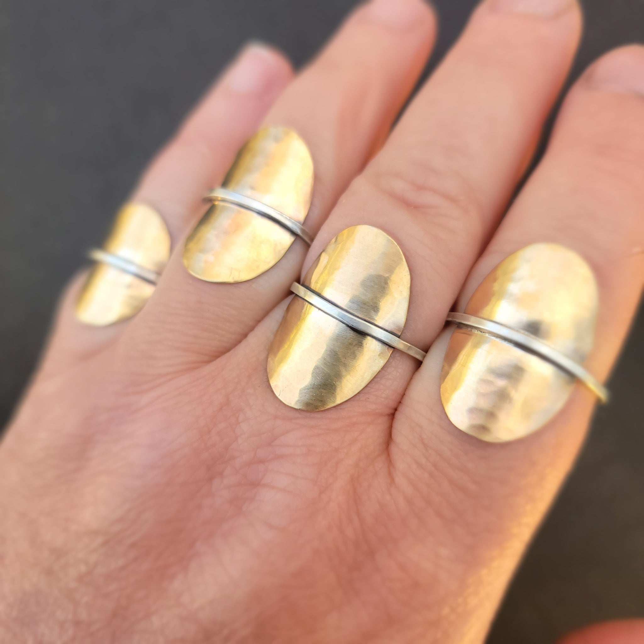 Armor Ring in Hammered Brass & Sterling Silver