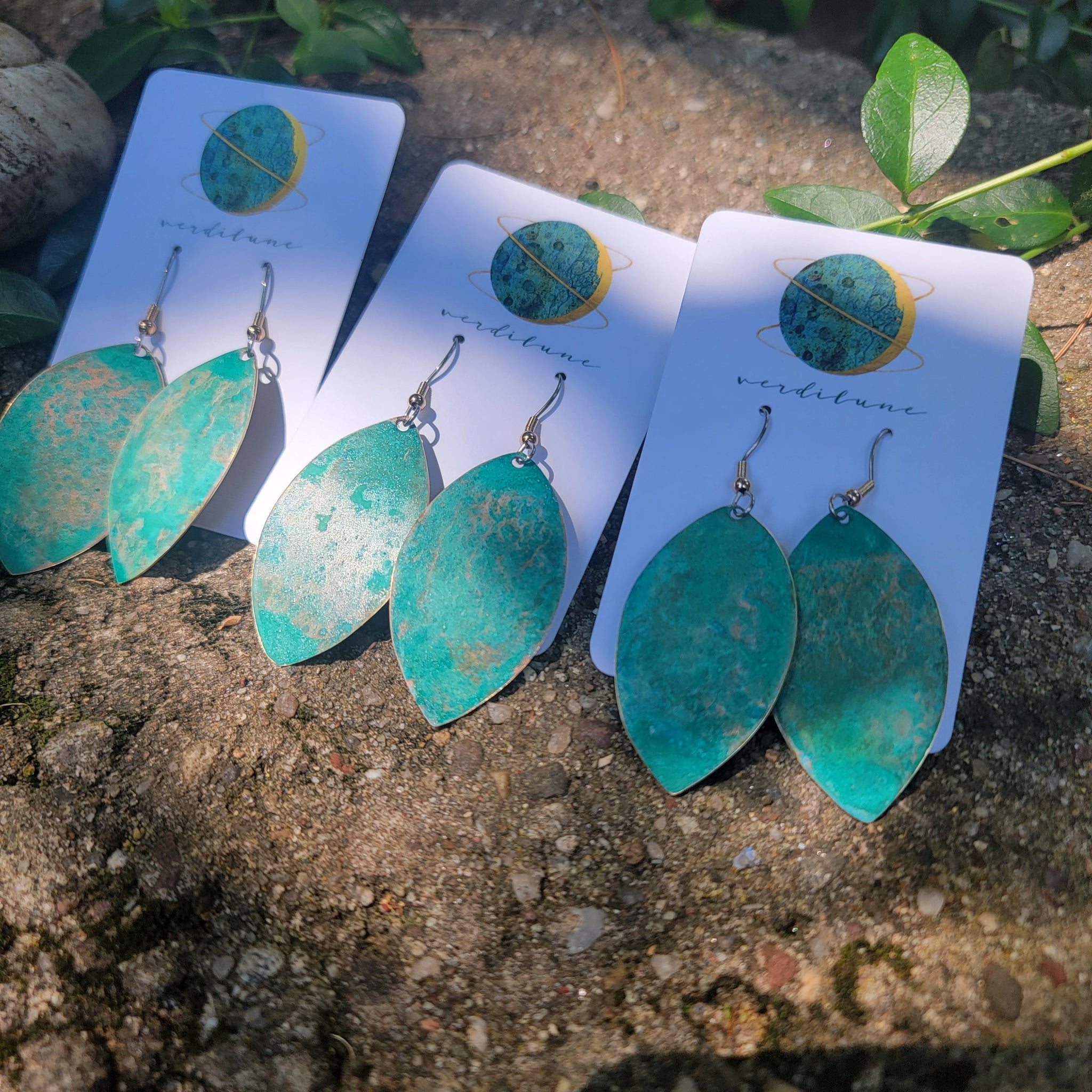 Turquoise Blue Patina Copper Earrings