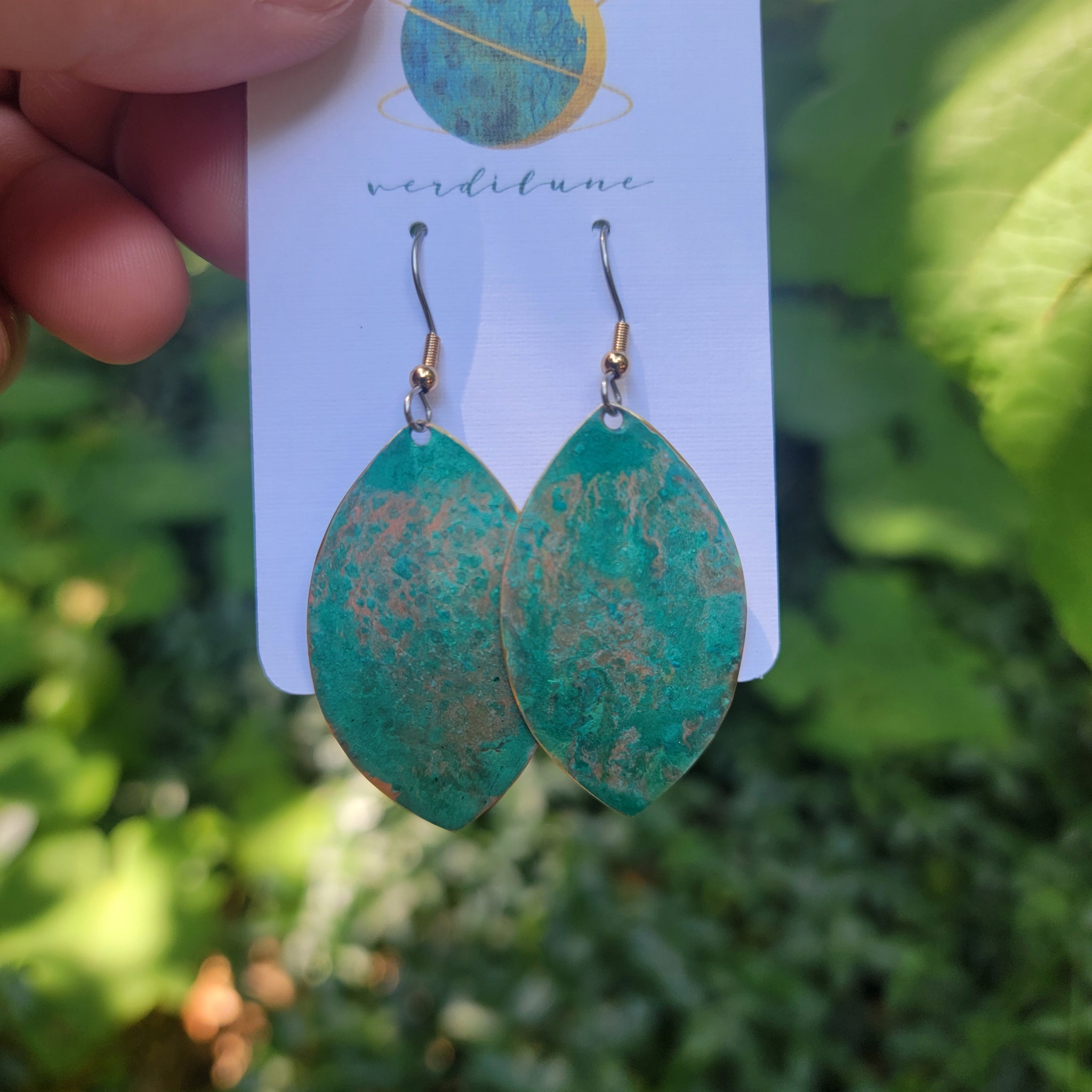 Turquoise Blue Patina Copper Earrings