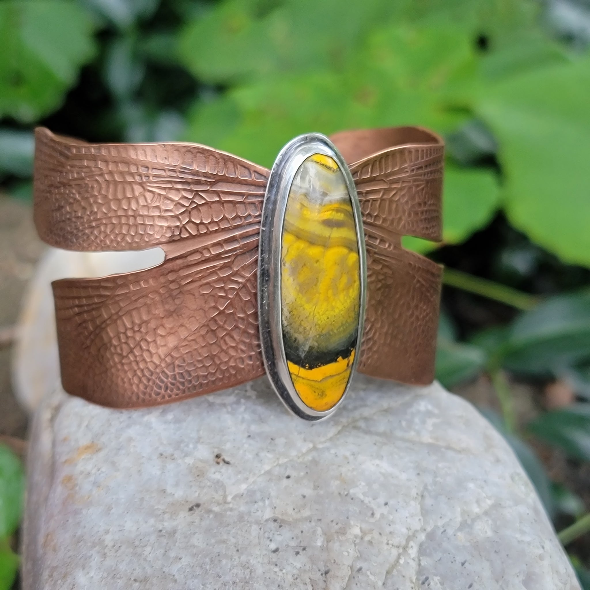 Dragonfly Wing Cuff with Bumblebee Jasper in Copper