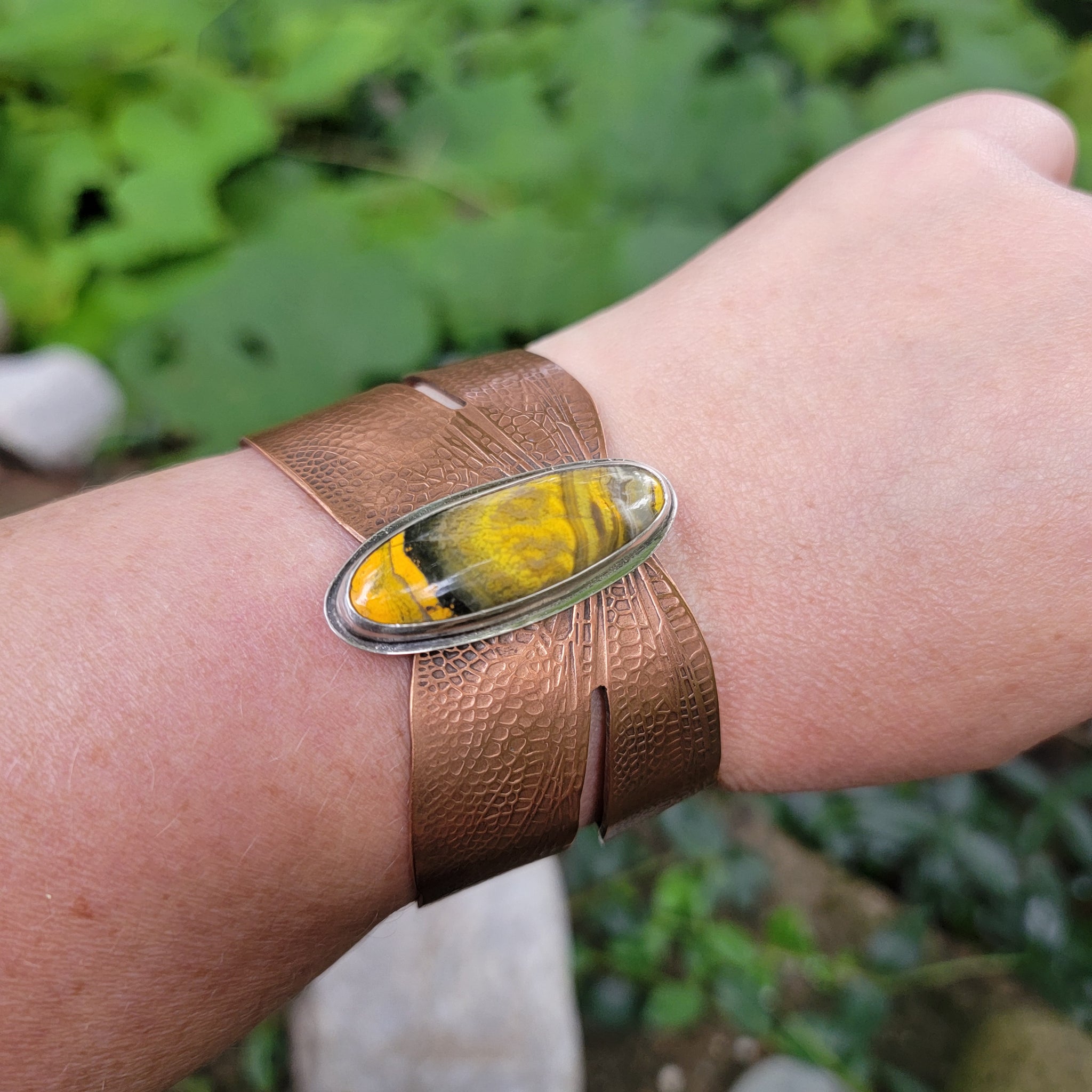 Dragonfly Wing Cuff with Bumblebee Jasper in Copper