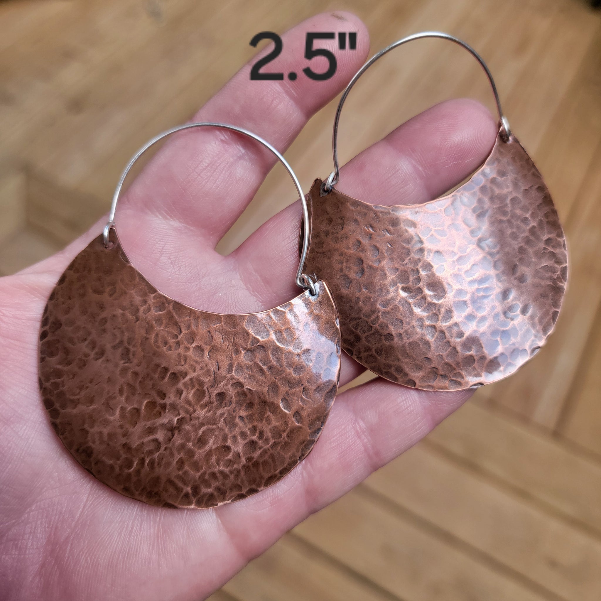 Hammered Copper Crescent Earrings in 4 Sizes