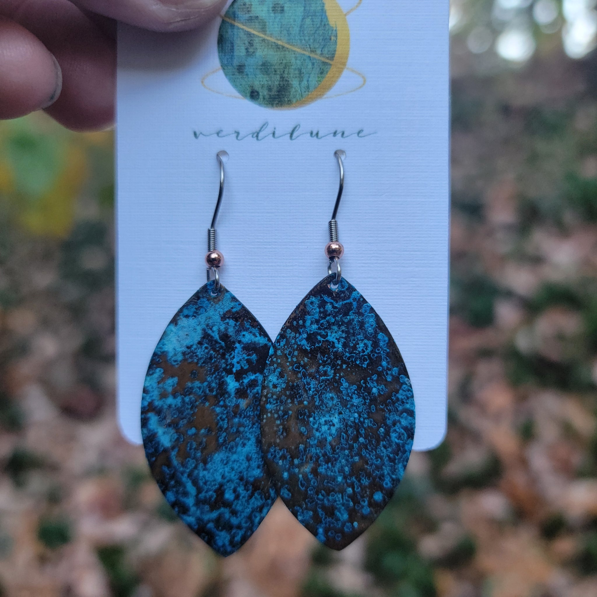 Ocean Blue Patina Copper Earrings