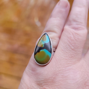 Turquoise Teardrop Ring in Sterling Silver Size 8