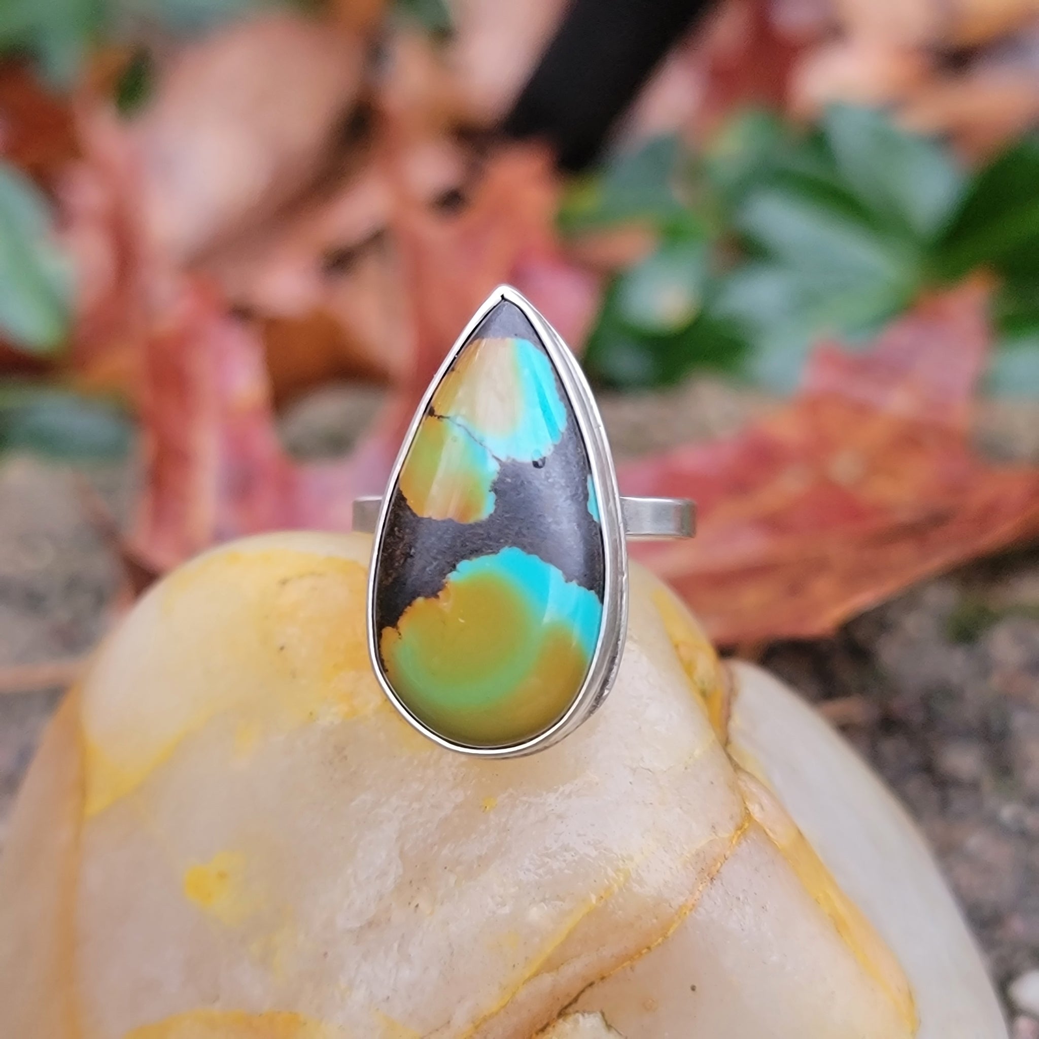 Turquoise Teardrop Ring in Sterling Silver Size 8