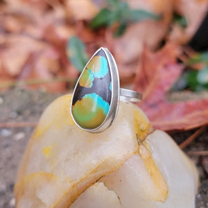 Turquoise Teardrop Ring in Sterling Silver Size 8