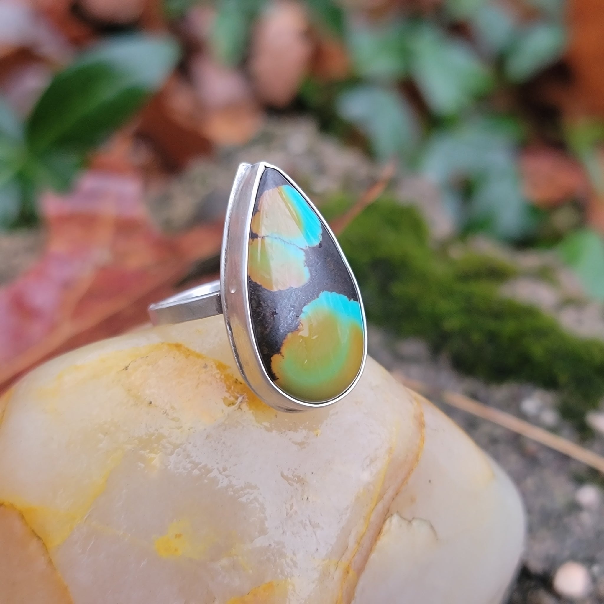 Turquoise Teardrop Ring in Sterling Silver Size 8