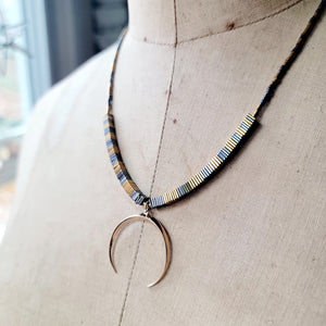 Golden Crescent Beaded Necklace with Hematite