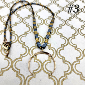 Golden Crescent Beaded Necklace with Hematite