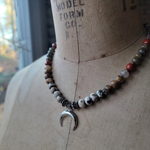 Beaded Jasper Necklace with Hill Tribes Sterling Silver