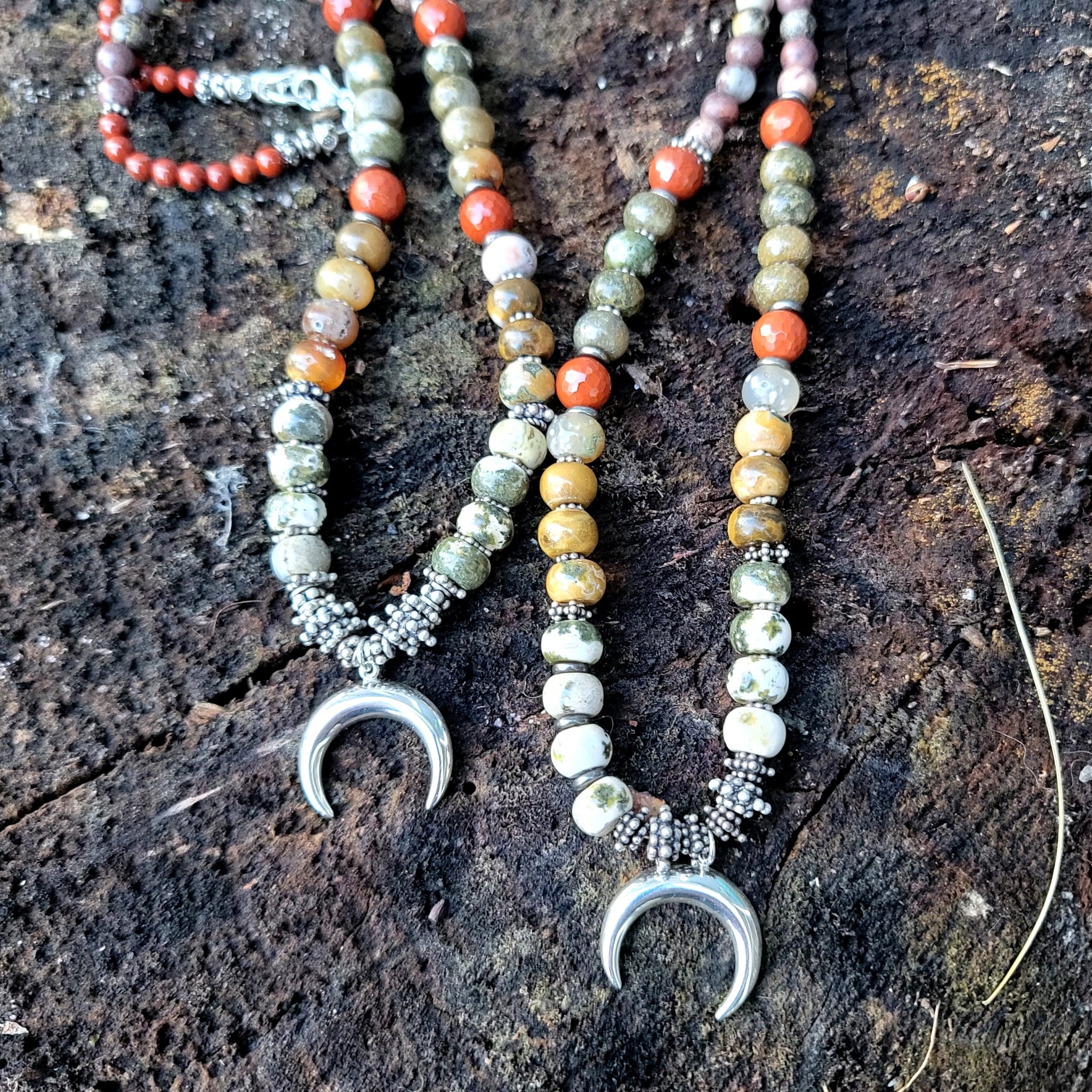 Beaded Jasper Necklace with Hill Tribes Sterling Silver