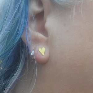 Tiny Brass Heart Posts - Stud Earrings