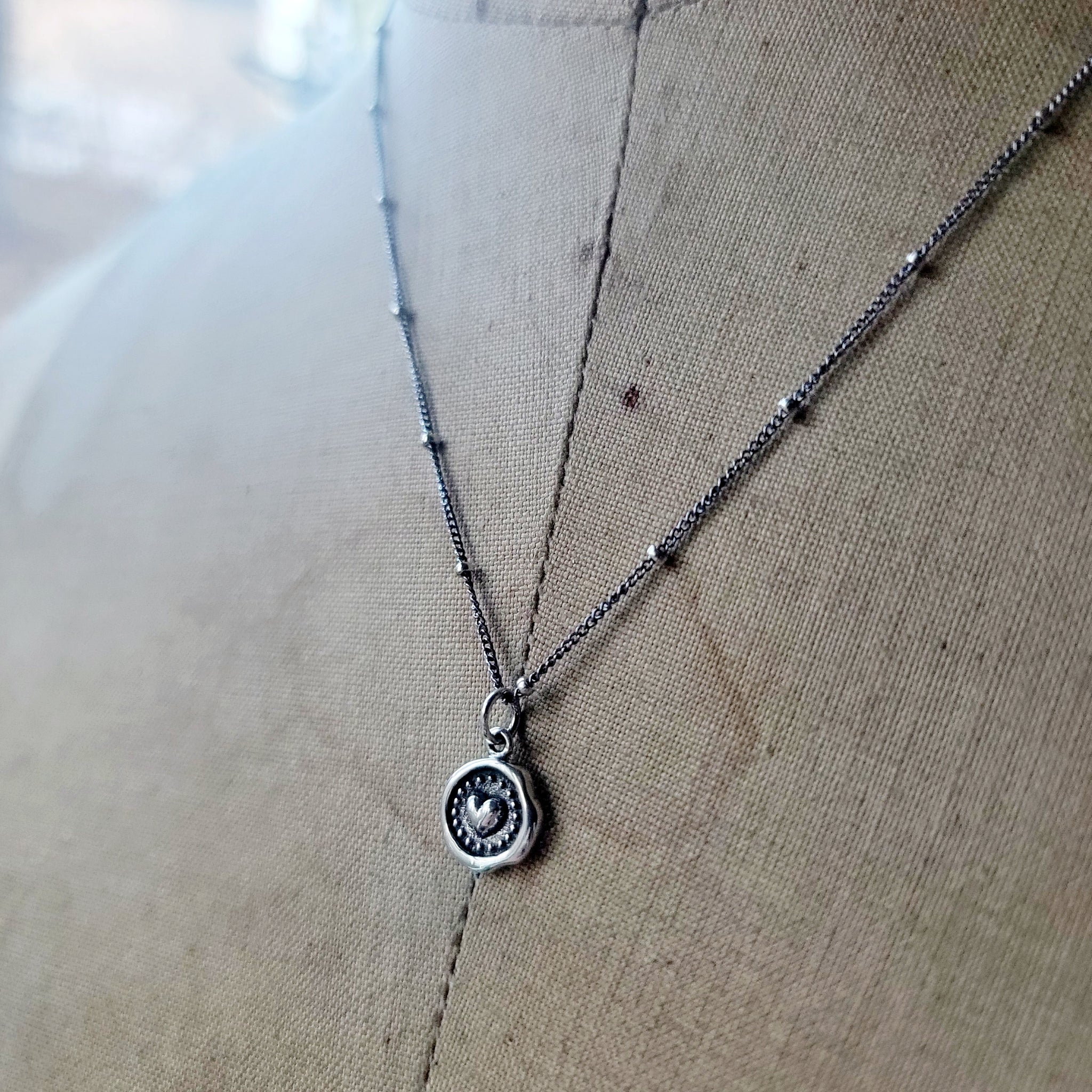 Wax Seal Heart Pendant in Sterling Silver