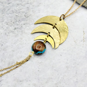 Boho Brass Crescent Pendants with Various Stones & Beads