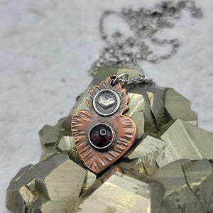 Flaming Heart Milagro Gemstone Pendant in Copper & Sterling Silver