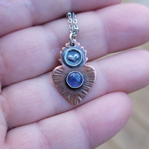 Flaming Heart Milagro Gemstone Pendant in Copper & Sterling Silver