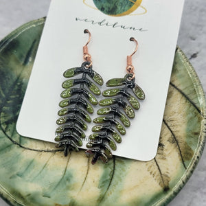 Enameled Copper Fern Earrings