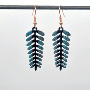 Enameled Copper Fern Earrings