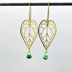 Beaded Brass Begonia Leaf Earrings