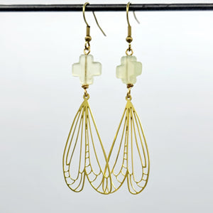 Brass Damselfly Wing Earrings with Green Aventurine