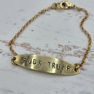 F*&k Trump Handstamped Brass Bar Bracelet