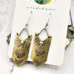 Boho Arrow Earrings - Handstamped Brass & Sterling Silver