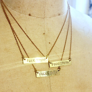 F*&k Trump Handstamped Brass Bar Necklace