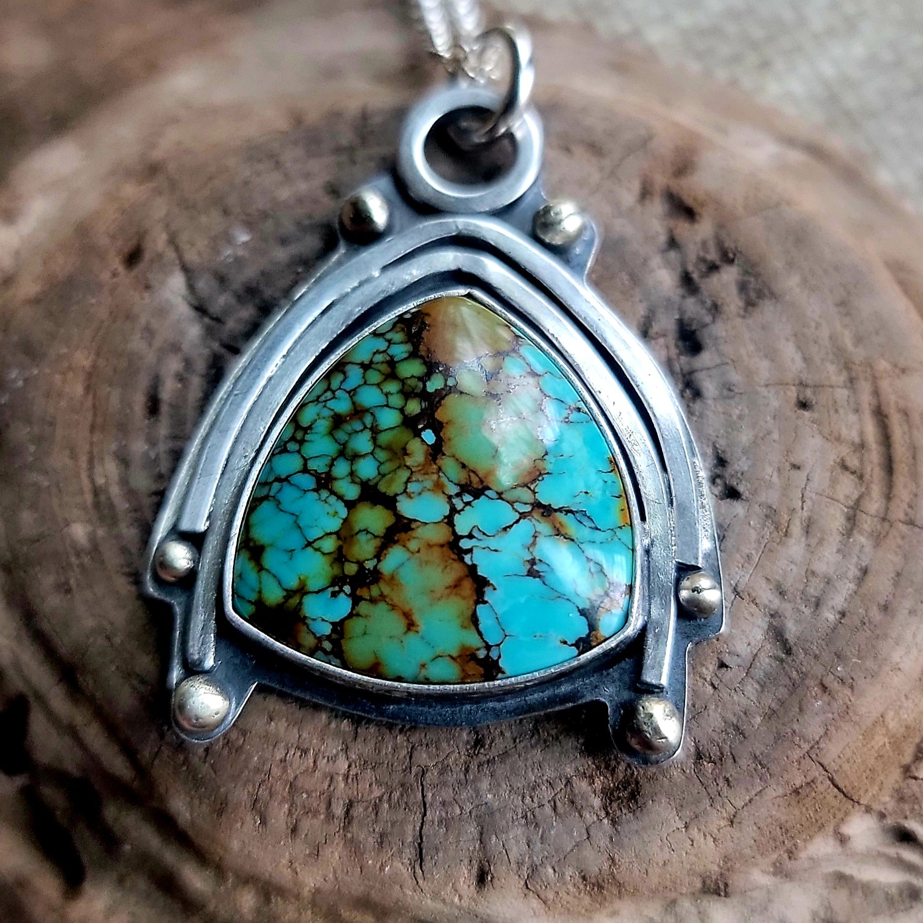 Trillion Cut Hubei Turquoise Pendant in Sterling Silver