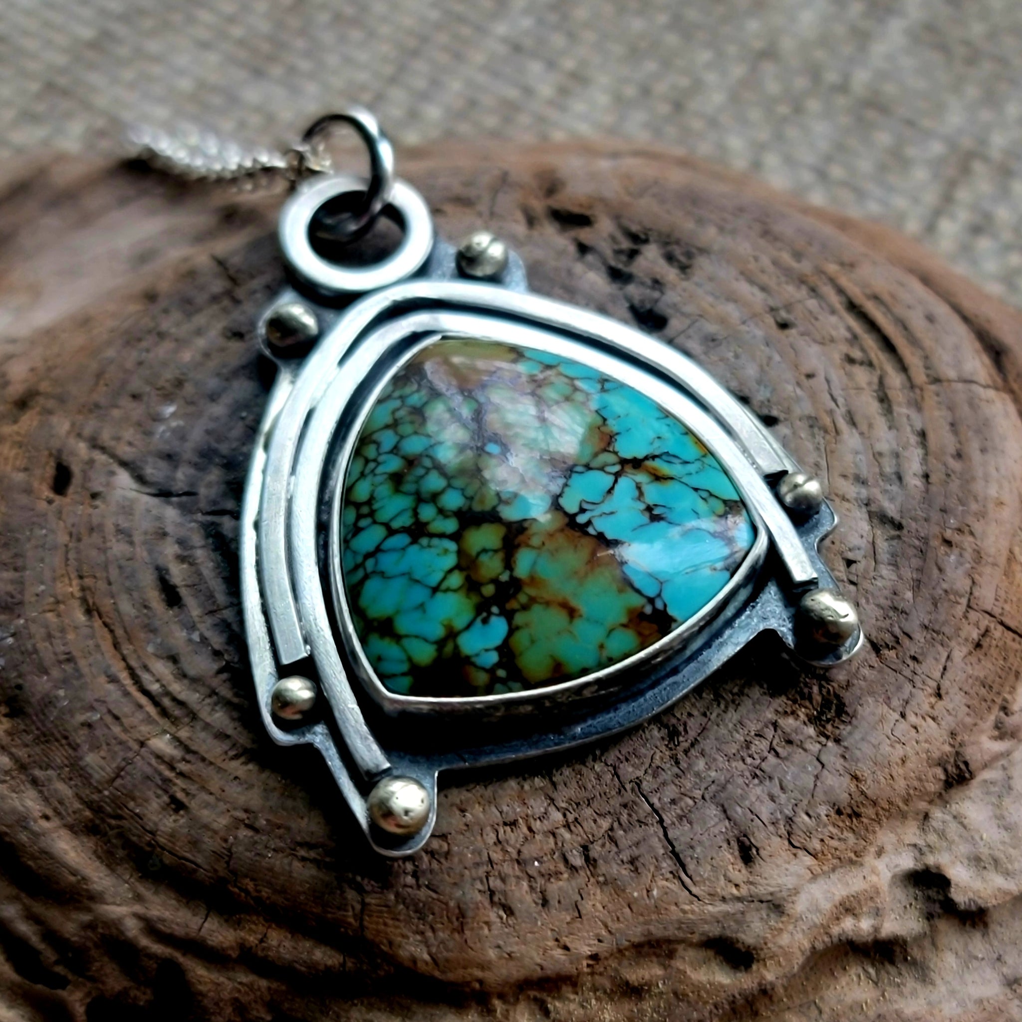 Trillion Cut Hubei Turquoise Pendant in Sterling Silver