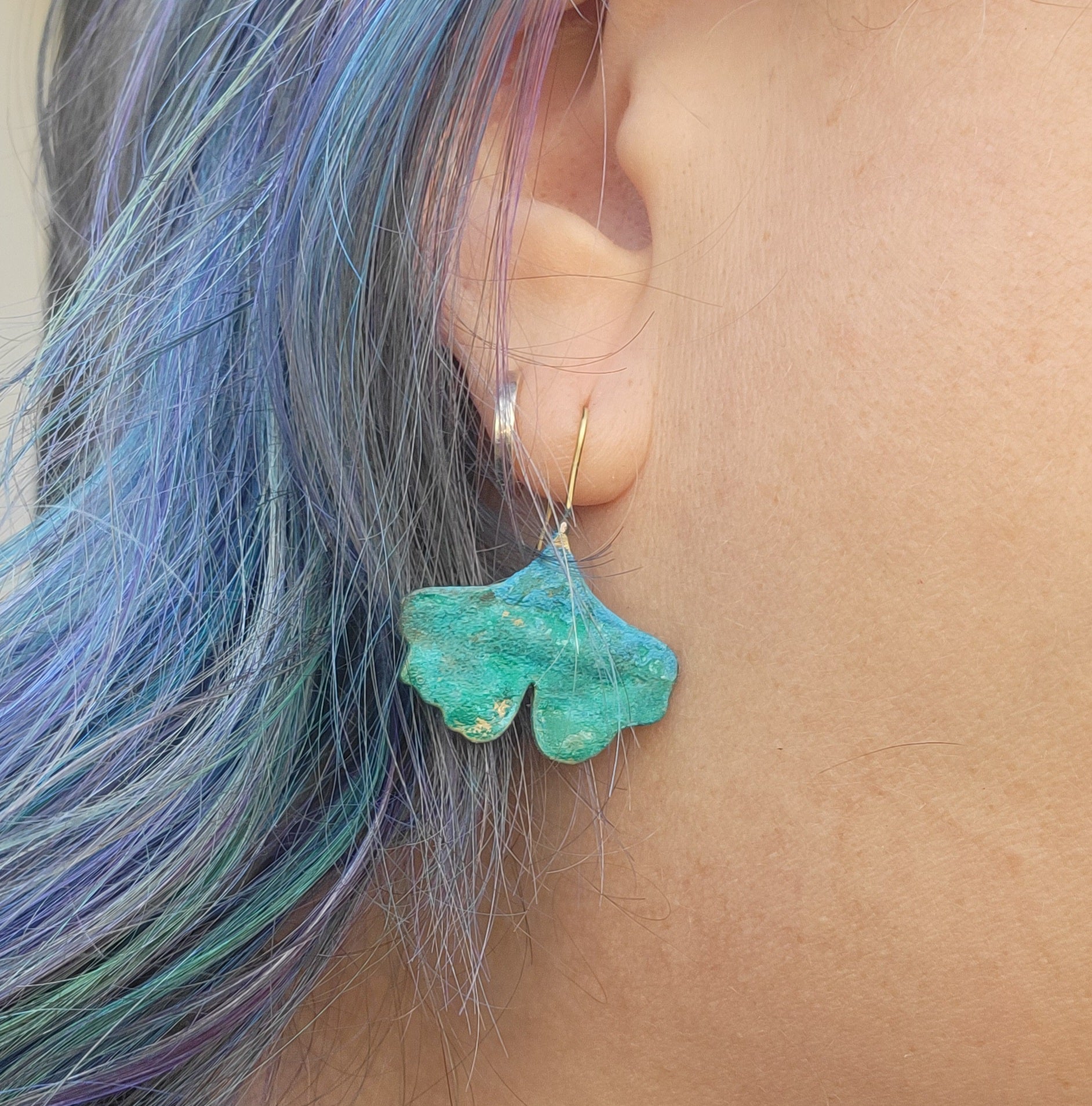 Sultry Summer Ginkgo Leaf Brass Earrings