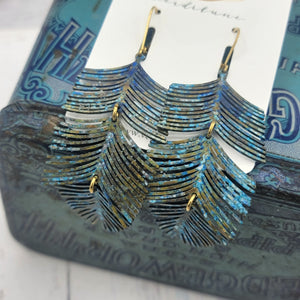 Ocean Blue Patina Fringe Feather Earrings