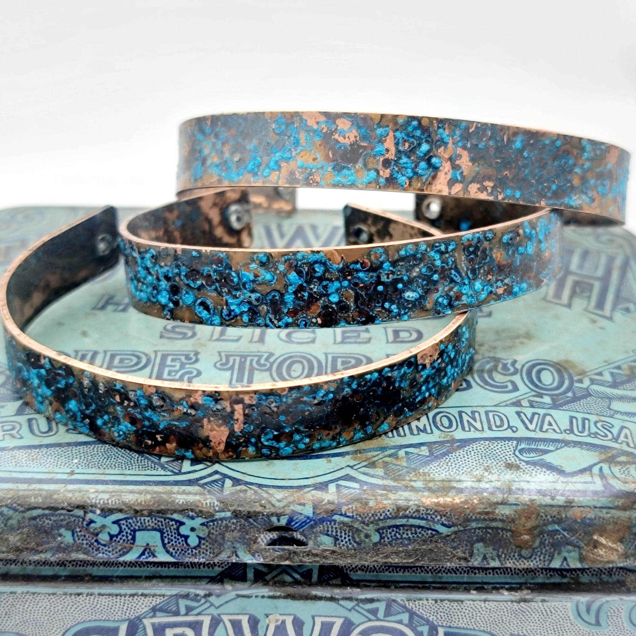 Distressed Ocean Blue Patina Medium Brass Cuff Bracelets