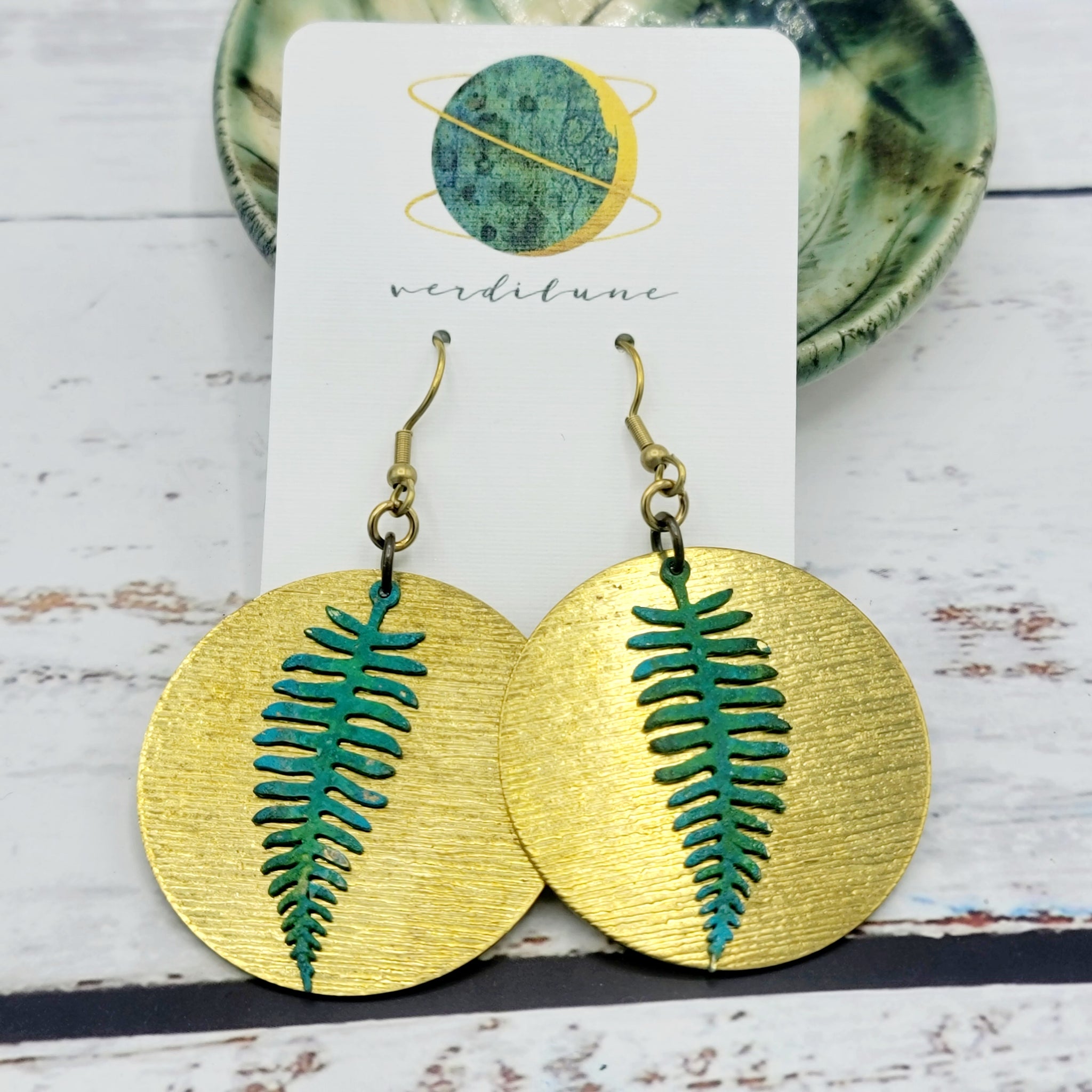 Sultry Summer Ferns Verdigris Patina Earrings