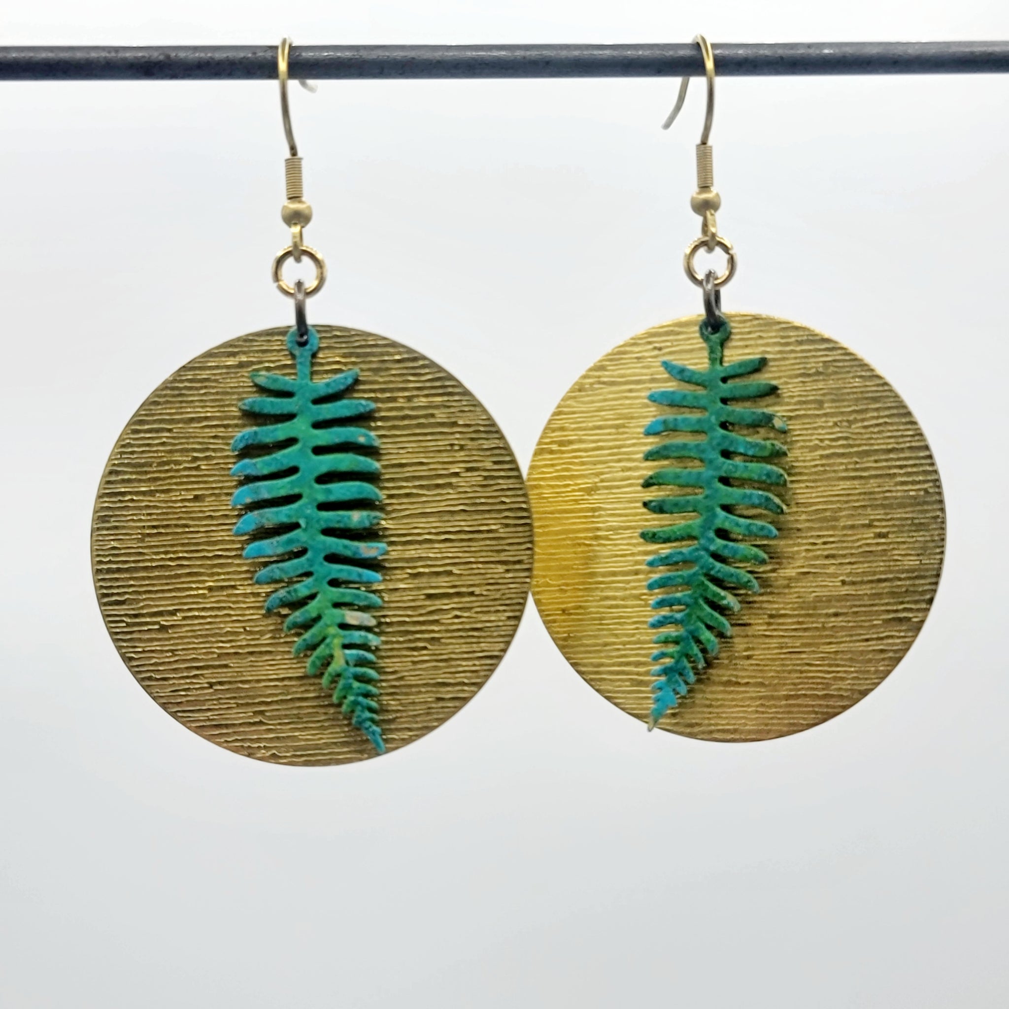 Sultry Summer Ferns Verdigris Patina Earrings