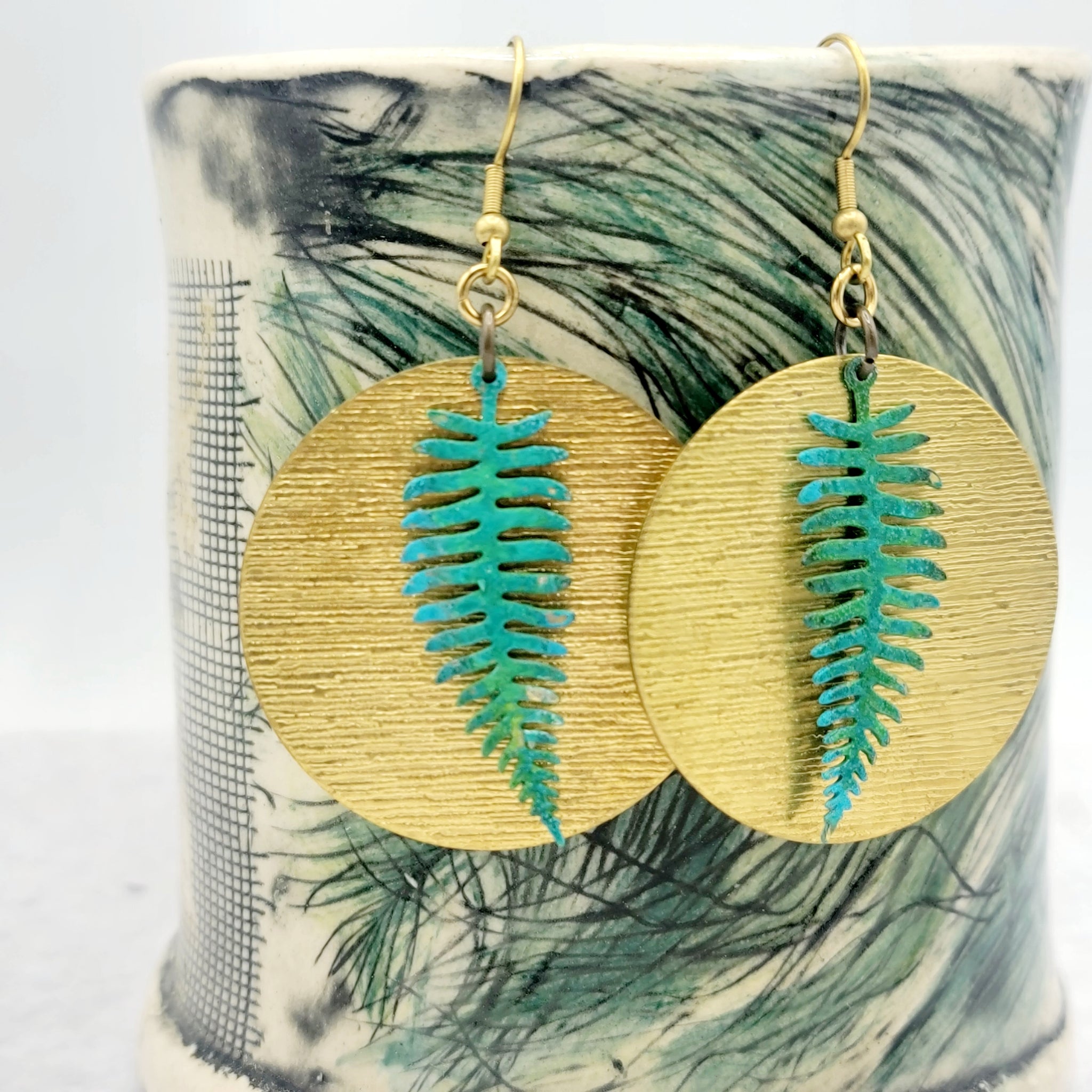 Sultry Summer Ferns Verdigris Patina Earrings