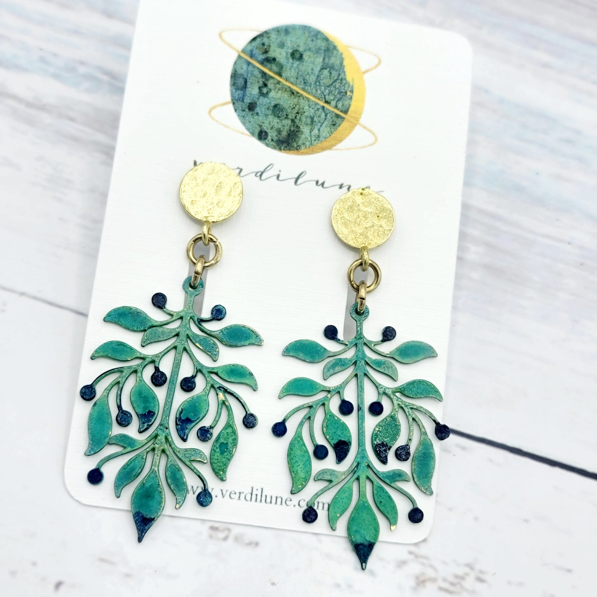 Sultry Summer Berry Bush Verdigris Patina Earrings