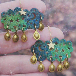 Celestial Sparkle Verdigris Patina Drop Earrings