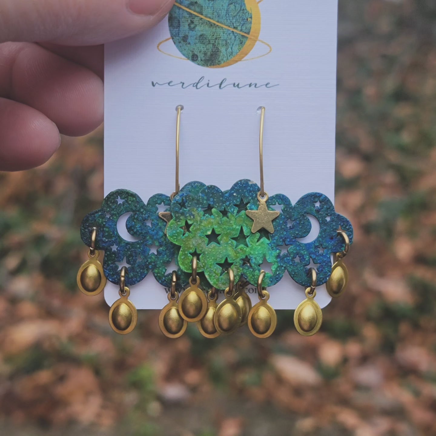 Celestial Sparkle Verdigris Patina Drop Earrings