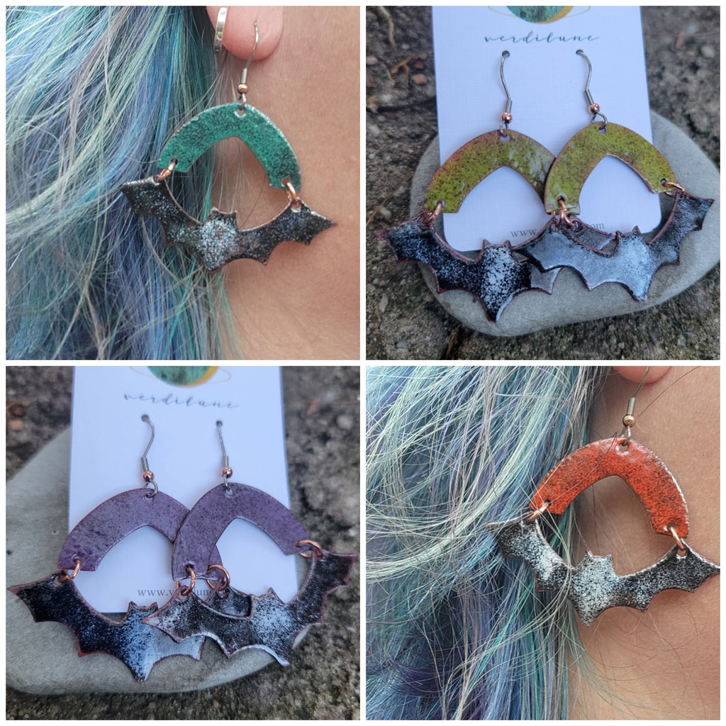 It's BATS - Enameled Copper Halloween Earrings