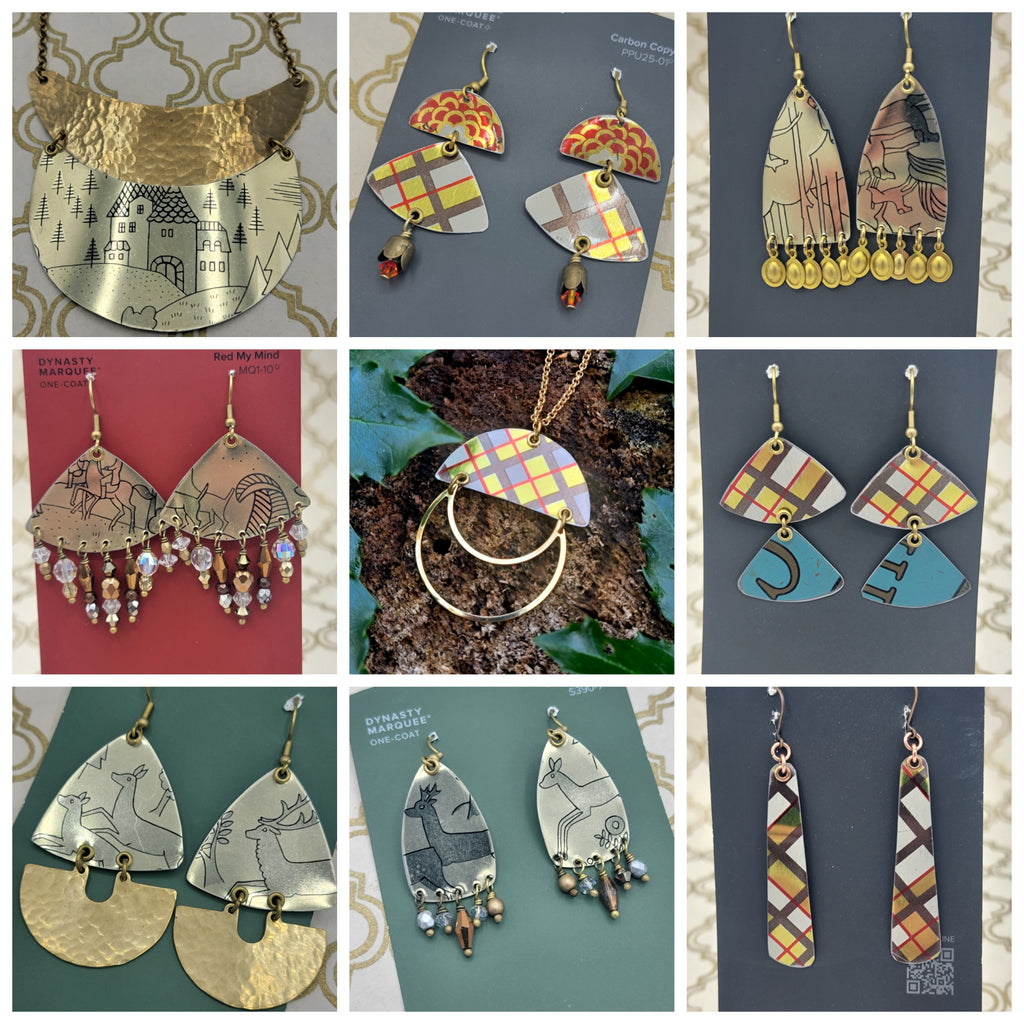 Sparkle Plaid Collection - Repurposed Vintage Tin Earrings & Necklaces