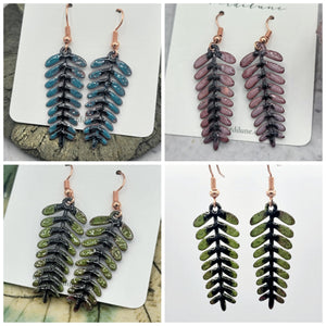 Enameled Copper Fern Earrings