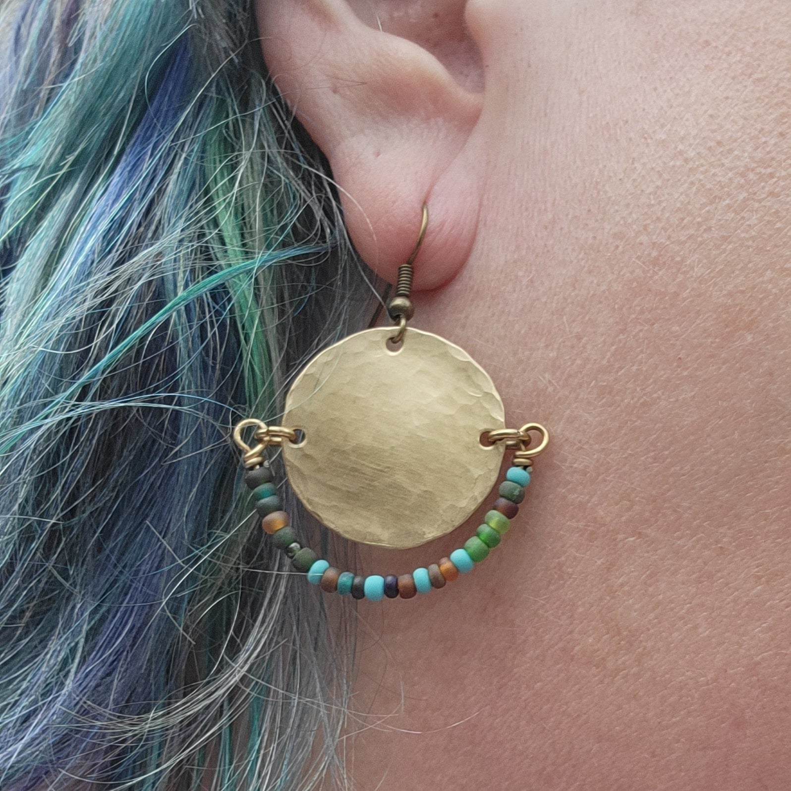 Boho Hammered & Beaded Brass Earrings